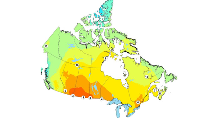 A map of Canada showing the hotspots in the country. 