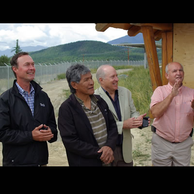 Don Linday, Teck CEO; Jim Whitehead, Chief of Ktunaxa; Rick Jense, Director Columbia Basin Trust; Bill Bennett, BC Minister of Energy and Mines applaud the official 