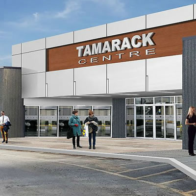 Artist's rendition of the proposed updates to the exterior of Tamarack Centre. 