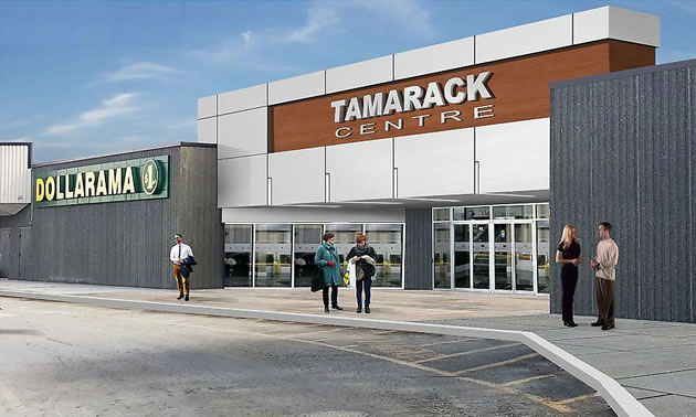 Artist's rendition of the proposed updates to the exterior of Tamarack Centre. 