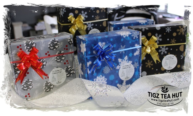 christmas boxes in blue and silver