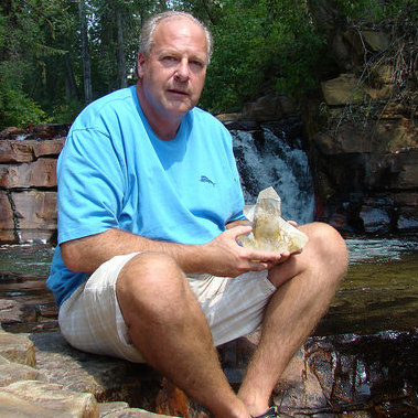 Ken Skibsted  holding a Kootenay quartz.