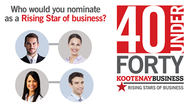 Graphic of 40 Under 40 Rising Stars of Business promotion. 