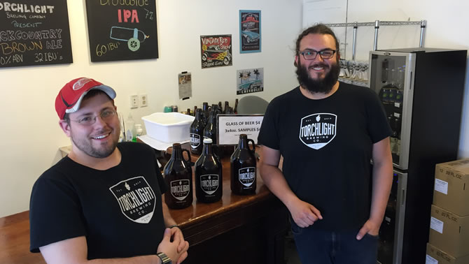 Picture of Craig Swendson and Josh Secord, owners and operators of the Torchlight Brewing Company in Nelson. 