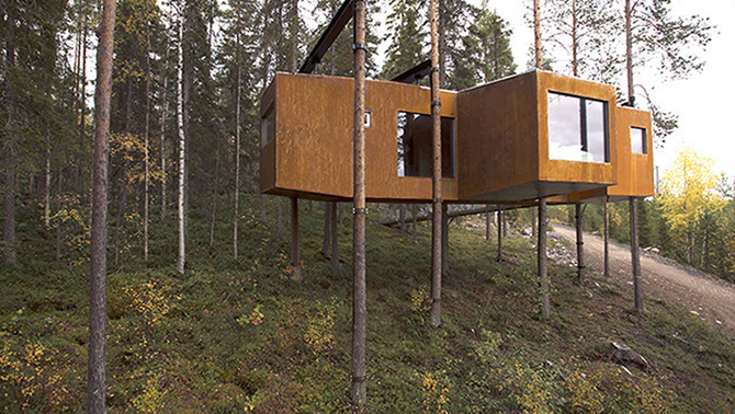Picture of high-end, modern treehouse. 