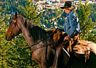 man riding a horse in the mountains