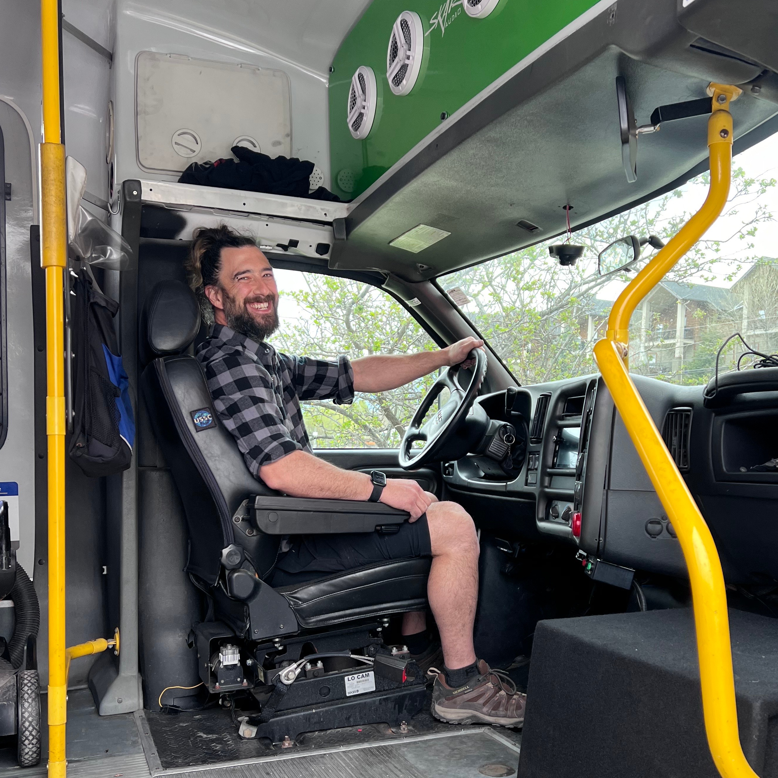 Man behind the wheel of the Valley Vibes shuttle