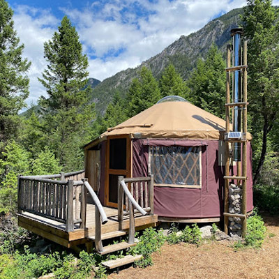 One of eight (soon to be 10) yurts is nestled into the mountainside of Radius Retreat’s 400-hectare property.
